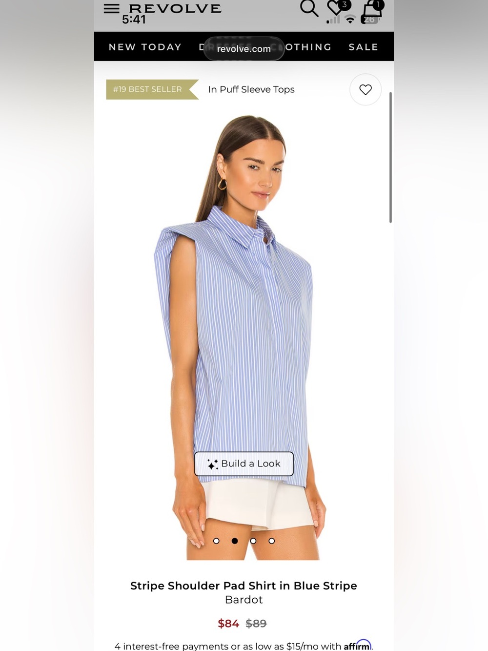 Bardot Stripe Shoulder Pad Button Down Sleeveless Shirt